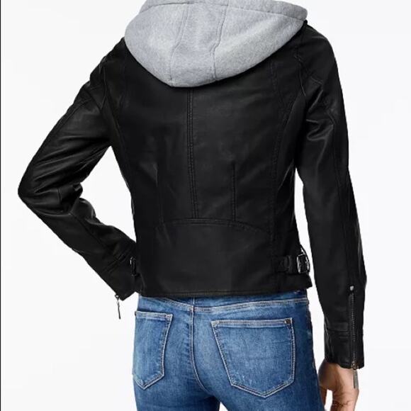 Jou Jou Juniors Hooded Faux-Leather XXL Black NWT - Picture 2 of 16